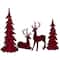 Glitzhome; Glitzhome® Burgundy Flocked Reindeer with Tree Christmas Table Décor Set; Category:Christmas Tabletop Decor; Image:2